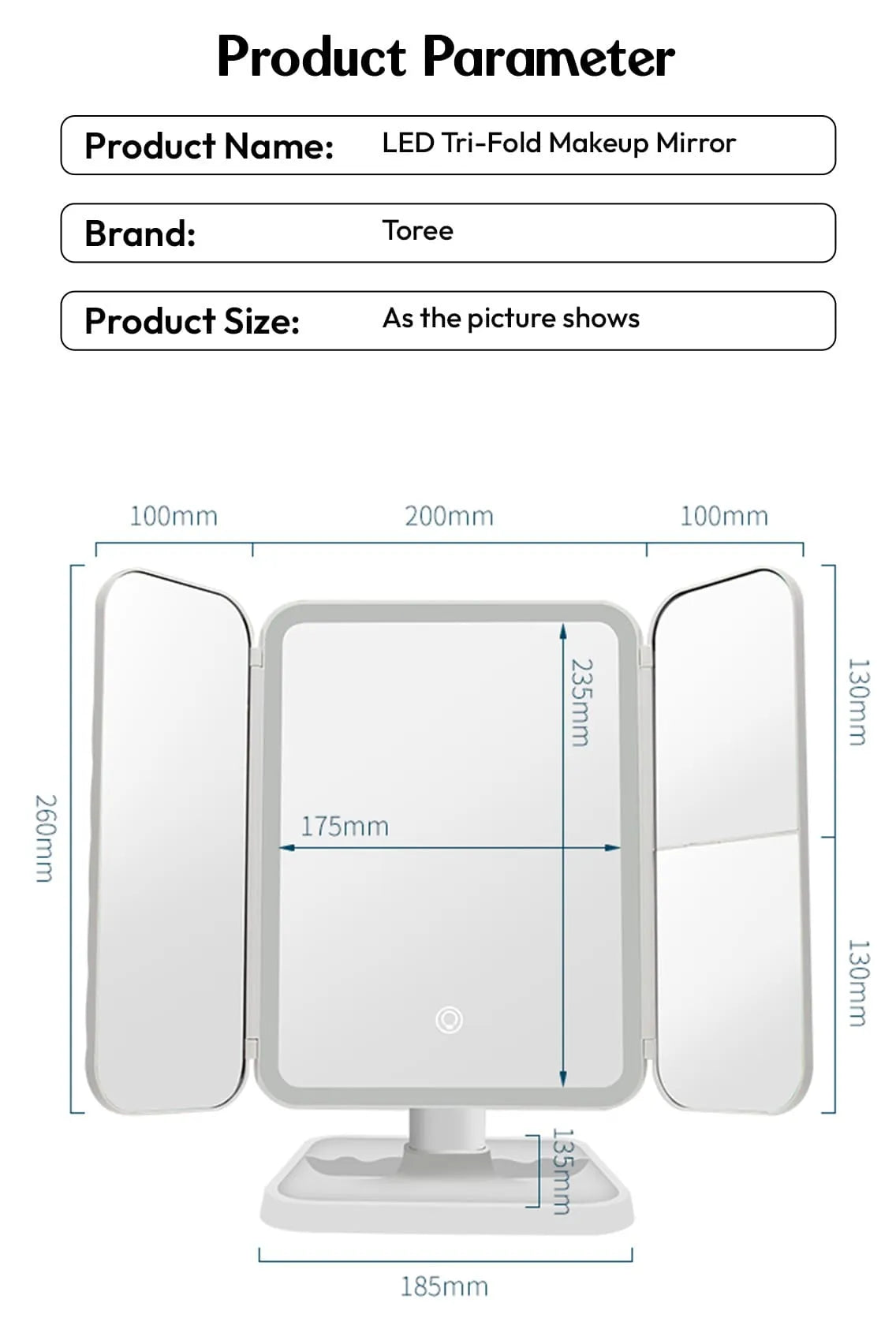 3 Folds Lighted Makeup Mirror