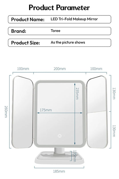3 Folds Lighted Makeup Mirror